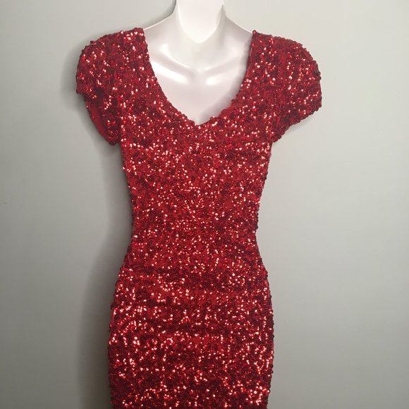 Boutique-Red Sequined Cocktail/Party Dress-Item#94 - Picture 5 of 11